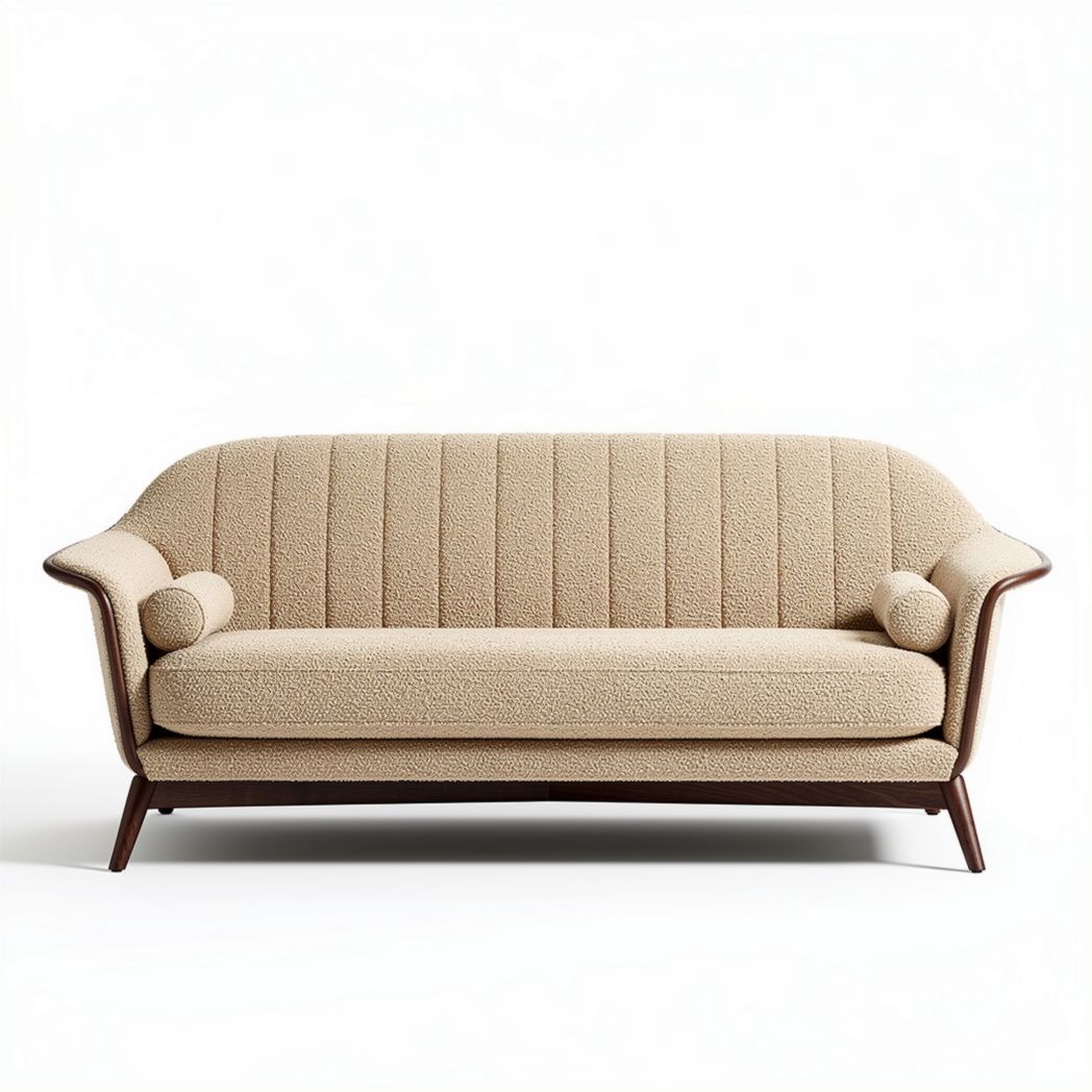 Canapé en tissu bouclé beige avec accoudoirs ronds 200 x 90 x 85cm