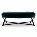 Banquette en velours vert 130 x 50 x 40cm avec structure en métal noir