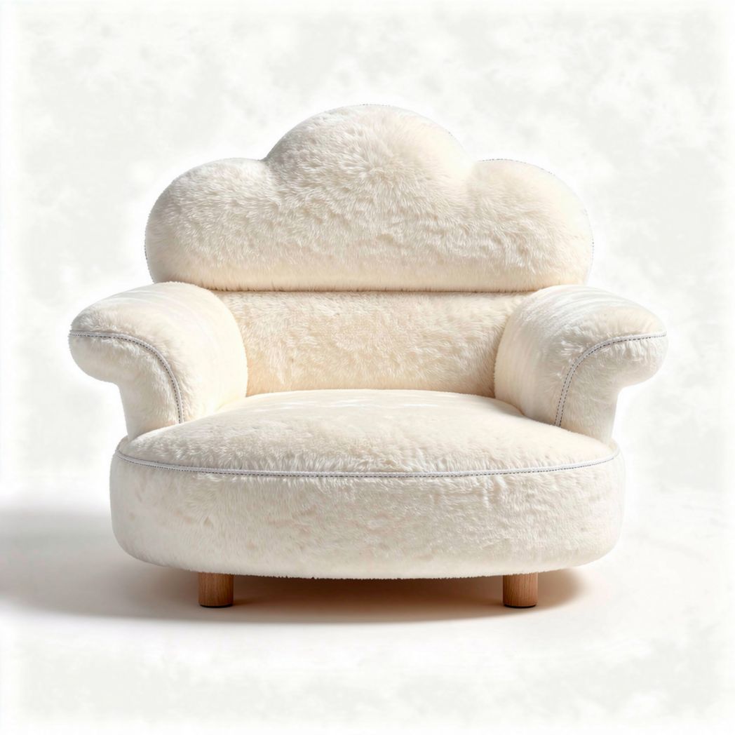Fauteuil en forme de nuage en textile doux couleur crème 70 x 90 x 70cm