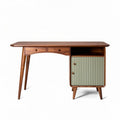 Bureau en bois de chêne avec tiroirs et rangement en vert 120 x 60 x 75cm