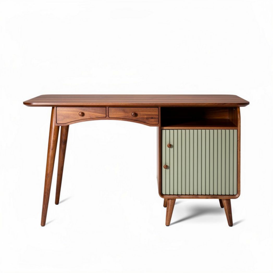 Bureau en bois de chêne avec tiroirs et rangement en vert 120 x 60 x 75cm