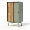 Armoire en bois et métal vert avec portes en bois naturel 90 x 50 x 130cm