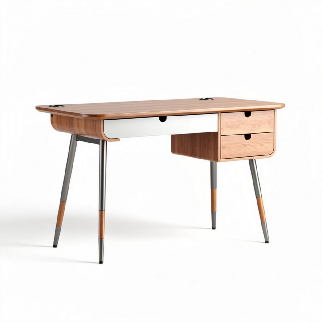 Bureau en bois couleur chêne avec tiroirs 120 x 60 x 75cm